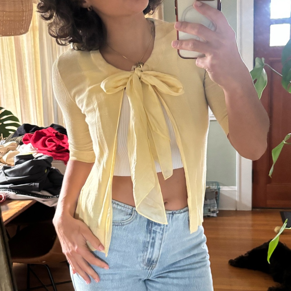 DKNY Butter Yellow Bow Tie Top